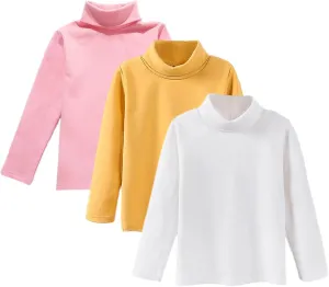 Boys Girls Base Layer Thermal Shirt Turtleneck Long Sleeve Elastic Casual Undershirts 3pcs Set