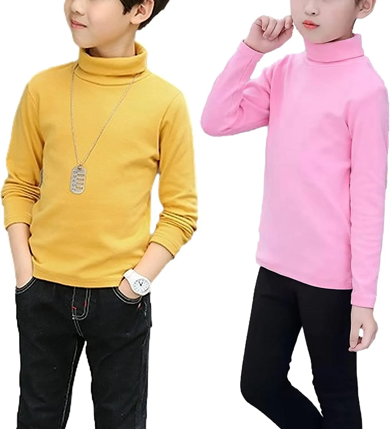Boys Girls Base Layer Thermal Shirt Turtleneck Long Sleeve Elastic Casual Undershirts 3pcs Set