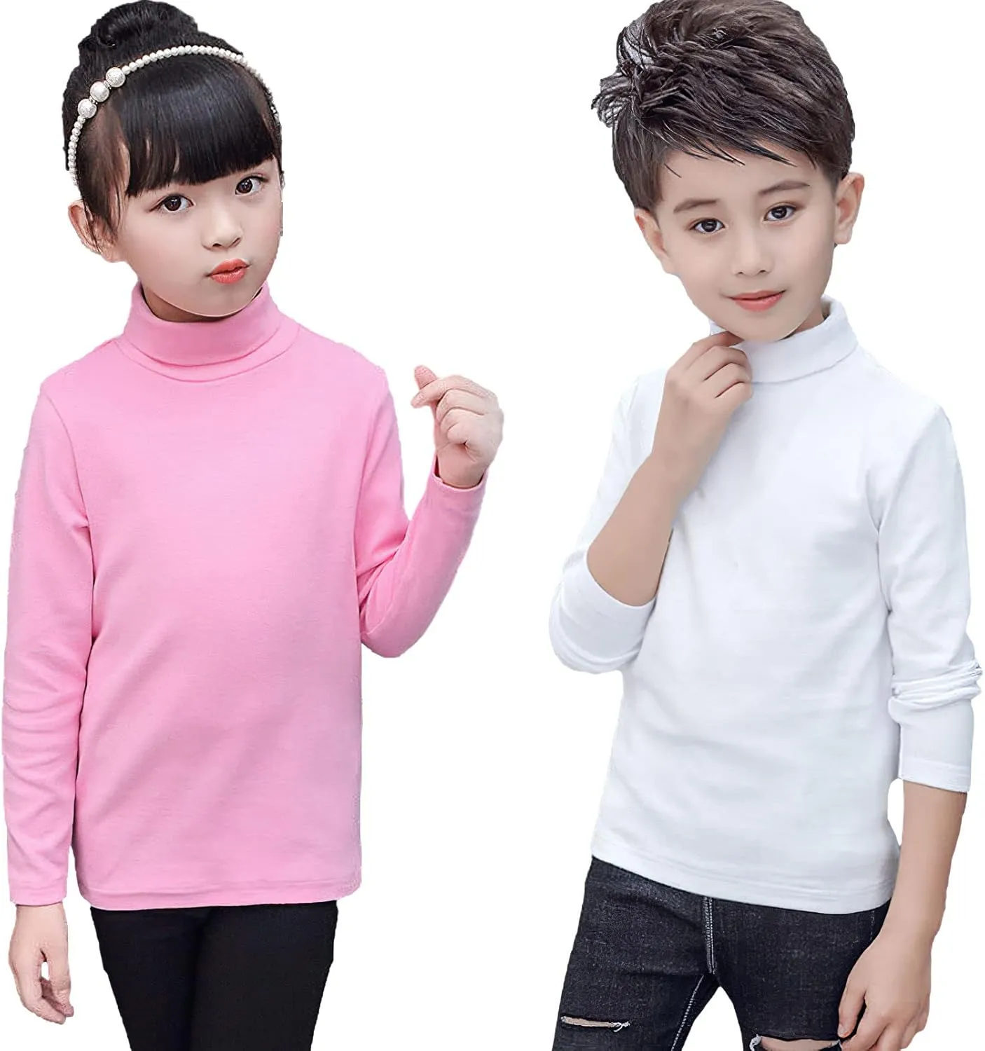 Boys Girls Base Layer Thermal Shirt Turtleneck Long Sleeve Elastic Casual Undershirts 3pcs Set