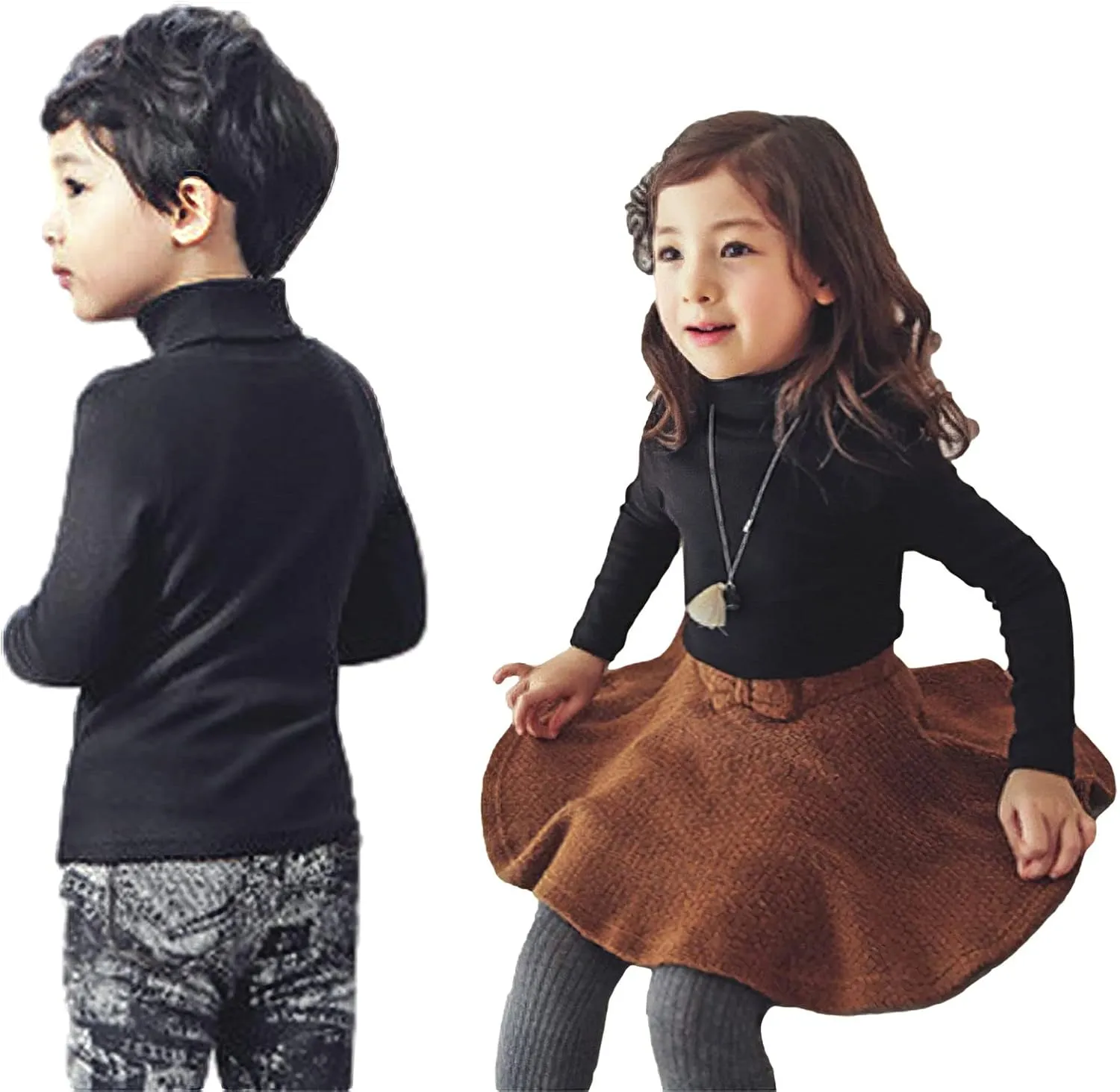 Boys Girls Base Layer Thermal Shirt Turtleneck Long Sleeve Elastic Casual Undershirts 3pcs Set