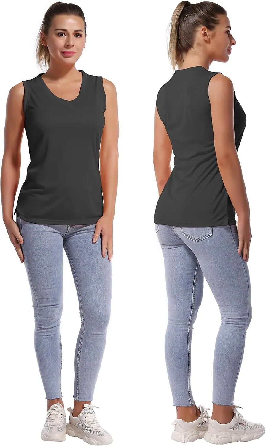 BUBBLELIME Women's Short/Sleeveless Sleeve UPF 50  V Neck Athletic T-Shirt Tank Tops Workout Quick Dry Tops