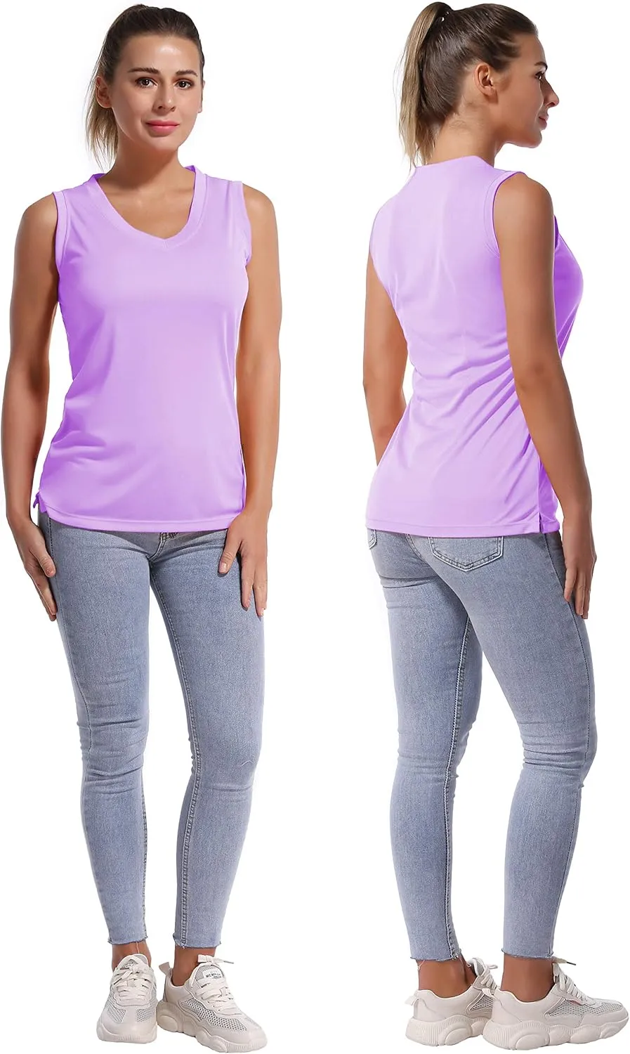BUBBLELIME Women's Short/Sleeveless Sleeve UPF 50  V Neck Athletic T-Shirt Tank Tops Workout Quick Dry Tops