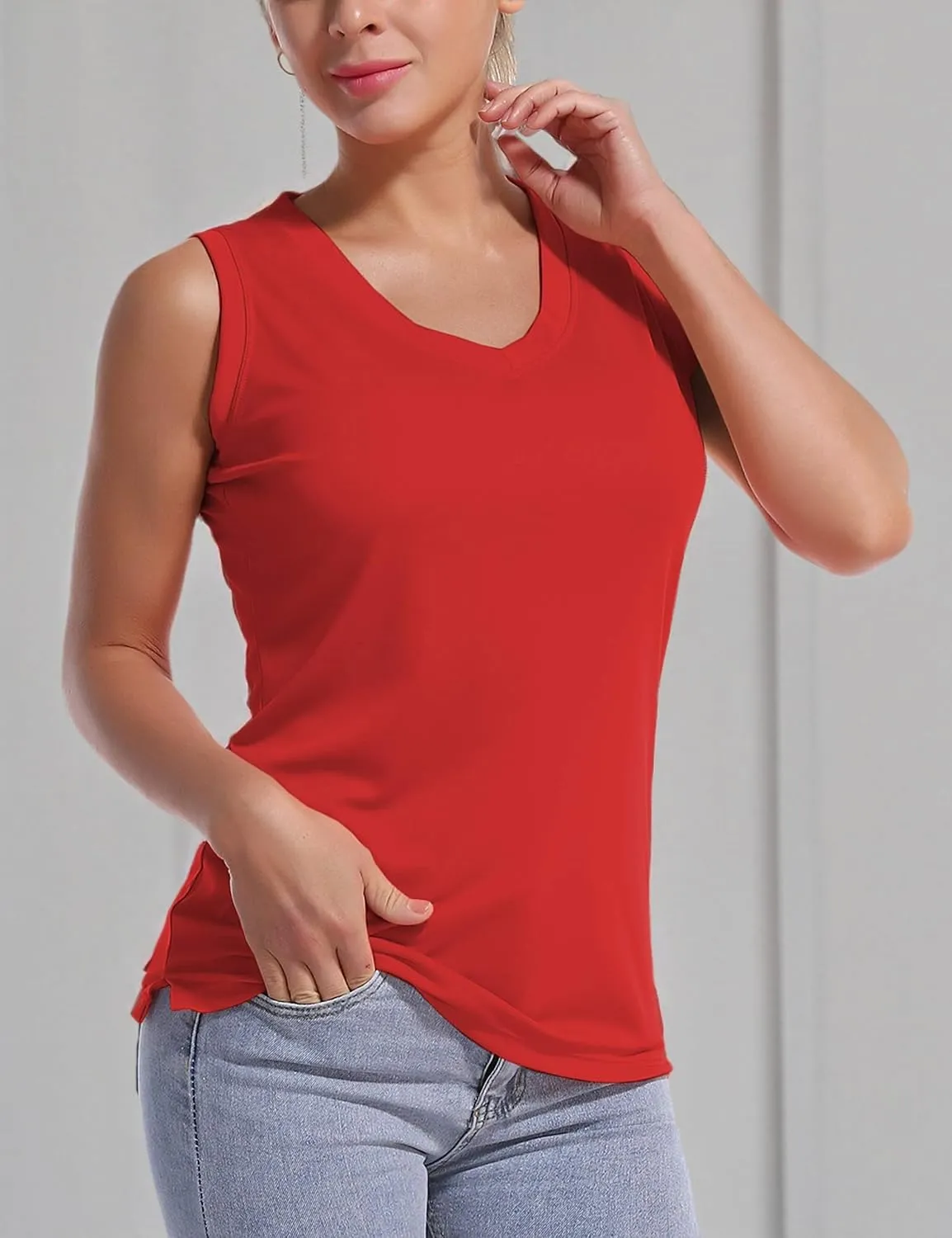 BUBBLELIME Women's Short/Sleeveless Sleeve UPF 50  V Neck Athletic T-Shirt Tank Tops Workout Quick Dry Tops