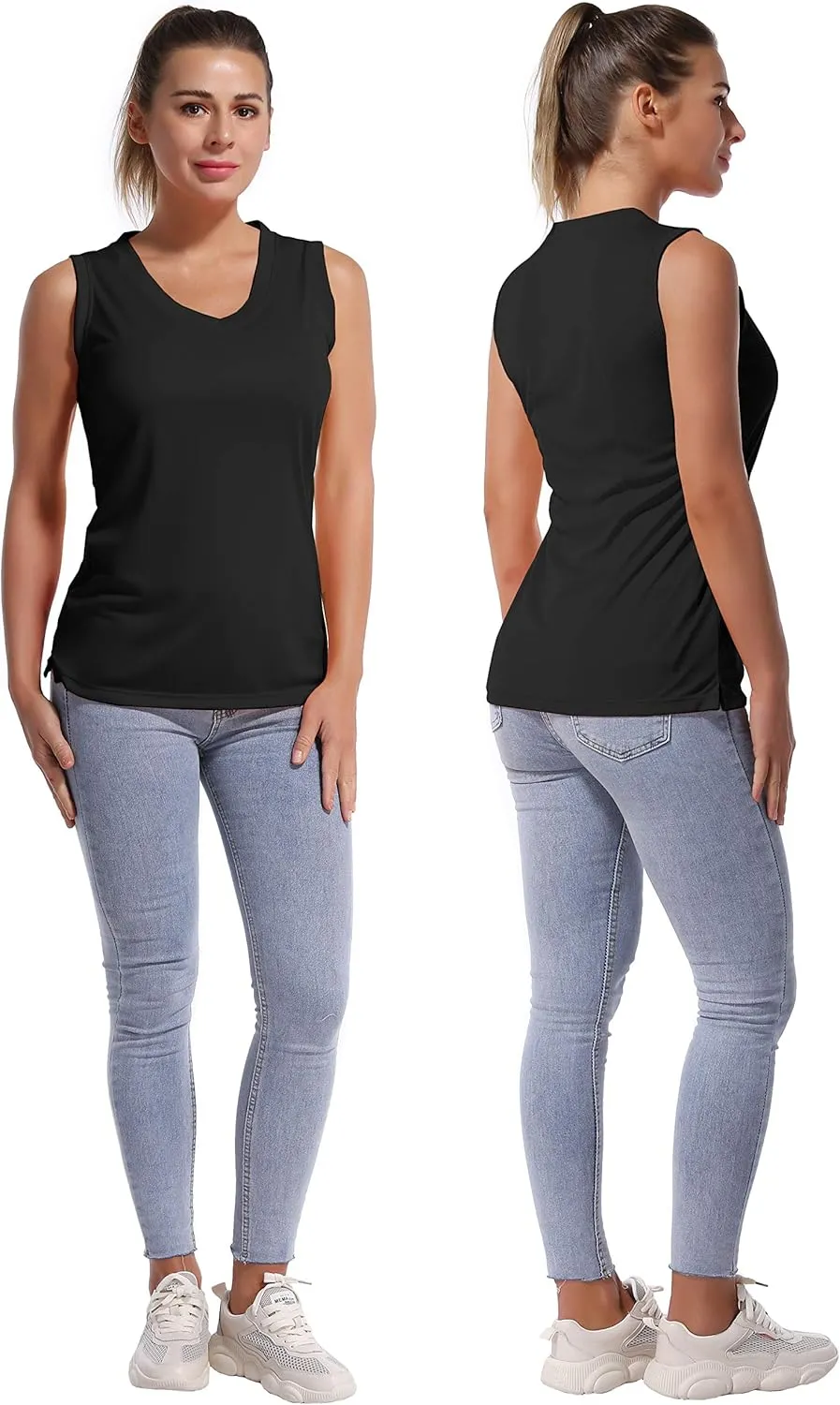 BUBBLELIME Women's Short/Sleeveless Sleeve UPF 50  V Neck Athletic T-Shirt Tank Tops Workout Quick Dry Tops