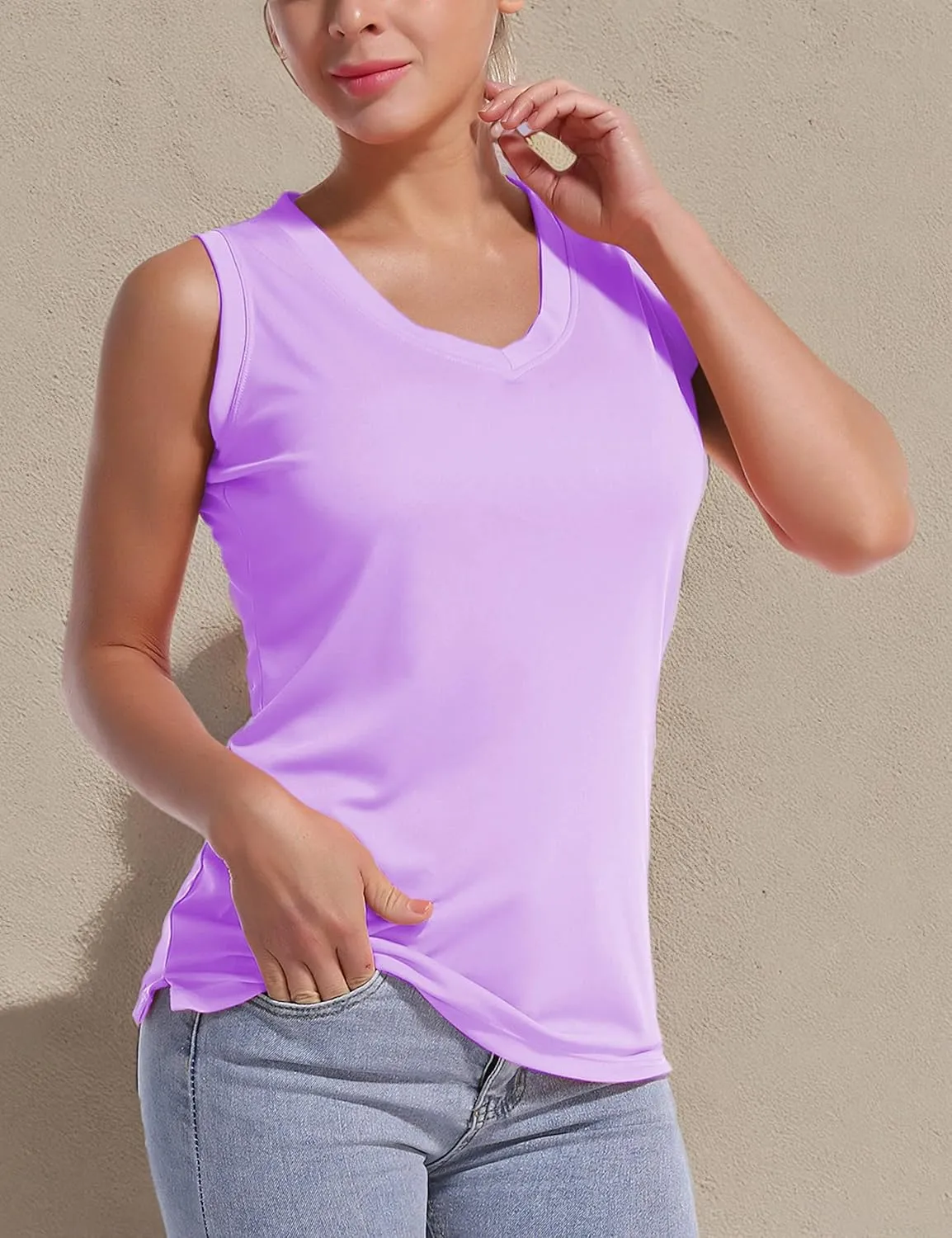 BUBBLELIME Women's Short/Sleeveless Sleeve UPF 50  V Neck Athletic T-Shirt Tank Tops Workout Quick Dry Tops