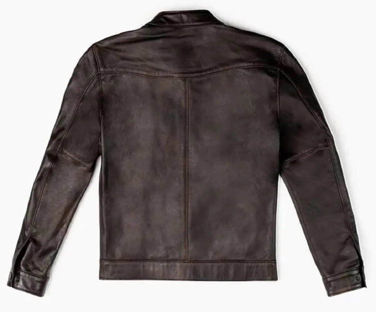 Caf Racer Lambskin Leather Jacket Men Round Collar Men's Casual Real Leather Motorcycle Biker Jacket