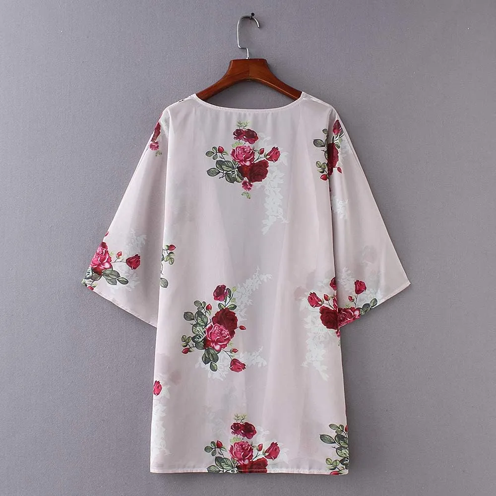 CASURESS Women's Sheer Chiffon Summer Blouse Tops Kimono Cardigan Floral Casual Loose Cover Ups Swimwear