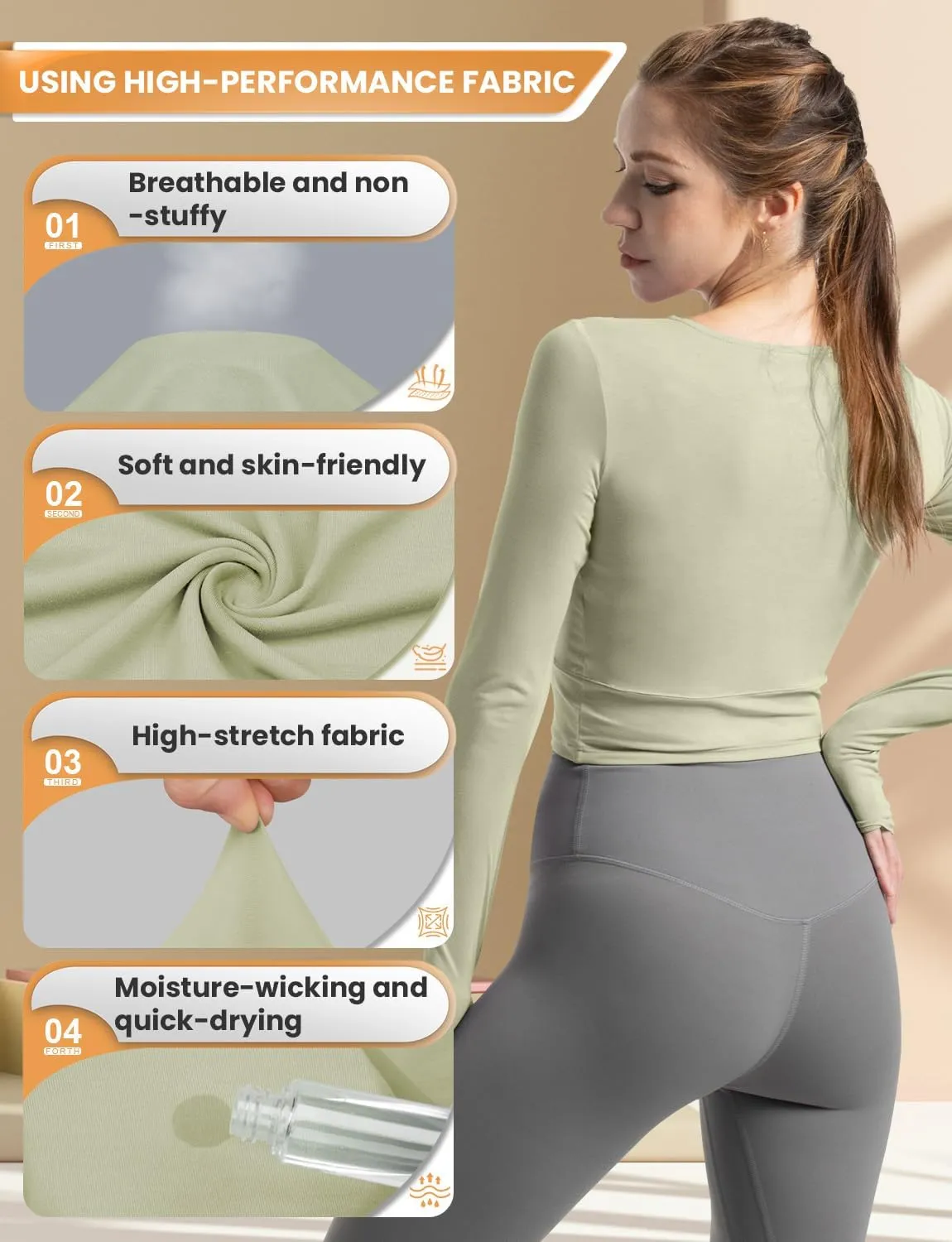 CHAMWEY Womens Workout T-Shirt Cropped Tops Crewneck Moisture Wicking Quick Dry Slim fit
