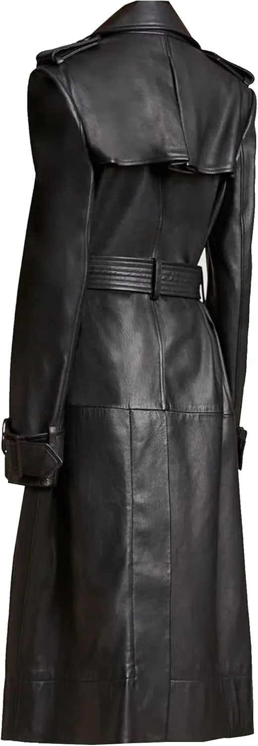 Classic Long Trench Coat - Genuine Leather Full Length Outerwear for Timeless Style