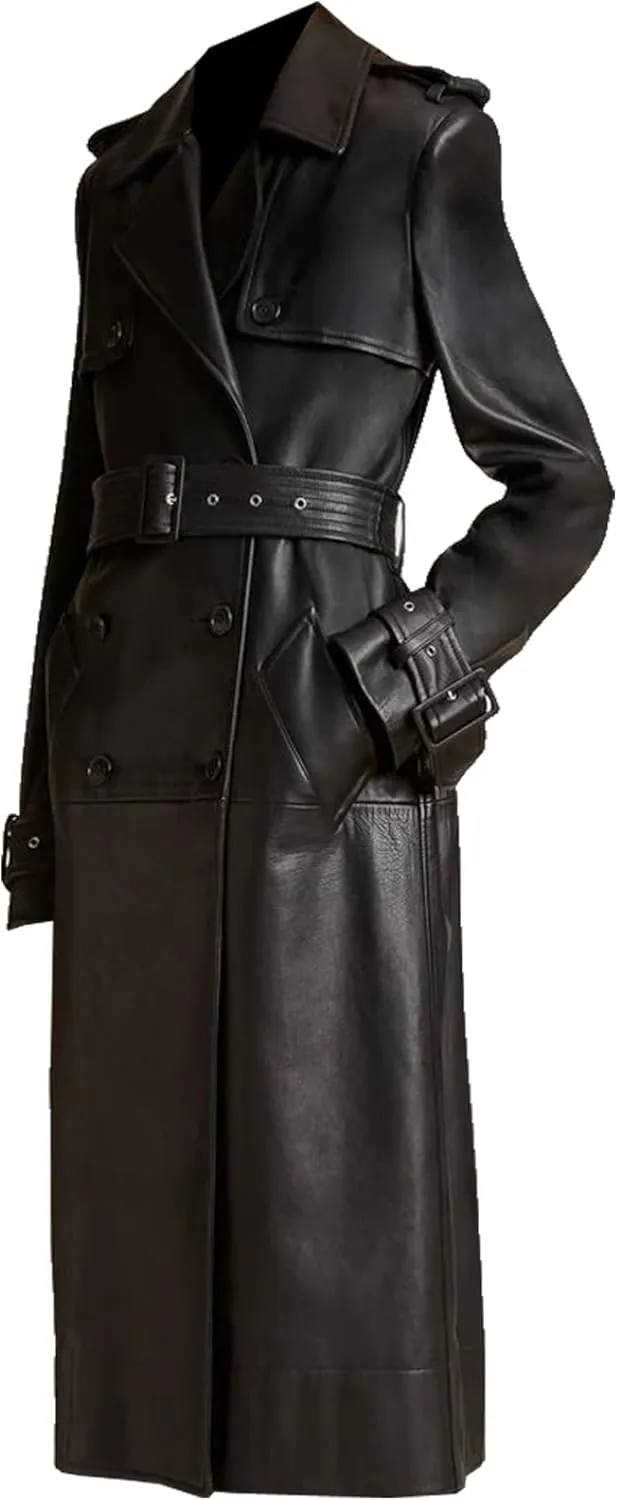 Classic Long Trench Coat - Genuine Leather Full Length Outerwear for Timeless Style