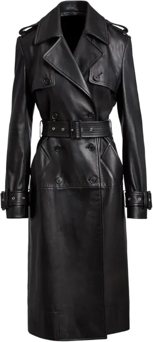 Classic Long Trench Coat - Genuine Leather Full Length Outerwear for Timeless Style