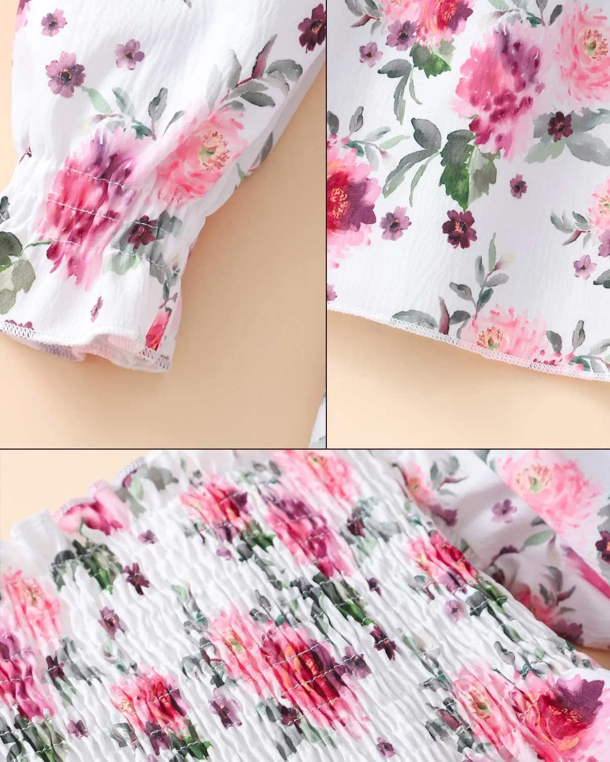 CM-Kid Girl Long Sleeve Dress Ruffle Floral Square Neck Spring Church School Outfits Sundress