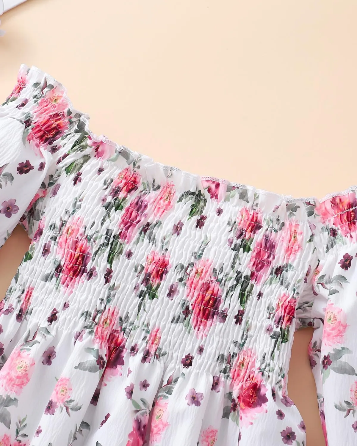 CM-Kid Girl Long Sleeve Dress Ruffle Floral Square Neck Spring Church School Outfits Sundress