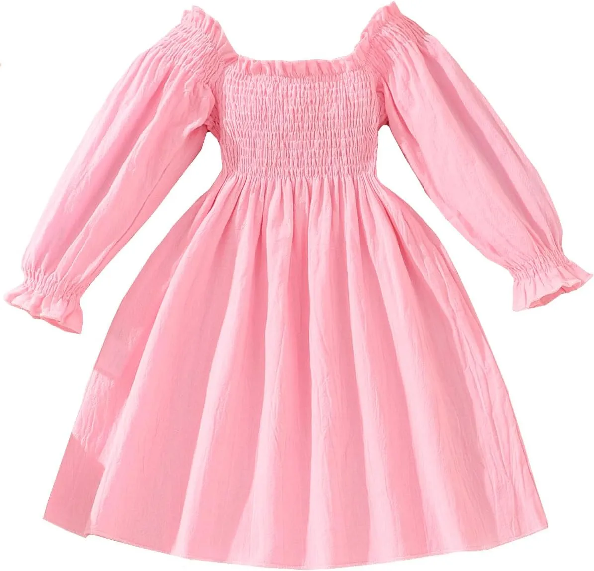 CM-Kid Girl Long Sleeve Dress Ruffle Floral Square Neck Spring Church School Outfits Sundress