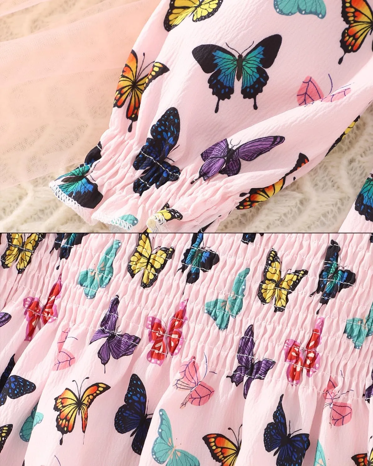 CM-Kid Girl Long Sleeve Dress Ruffle Floral Square Neck Spring Church School Outfits Sundress