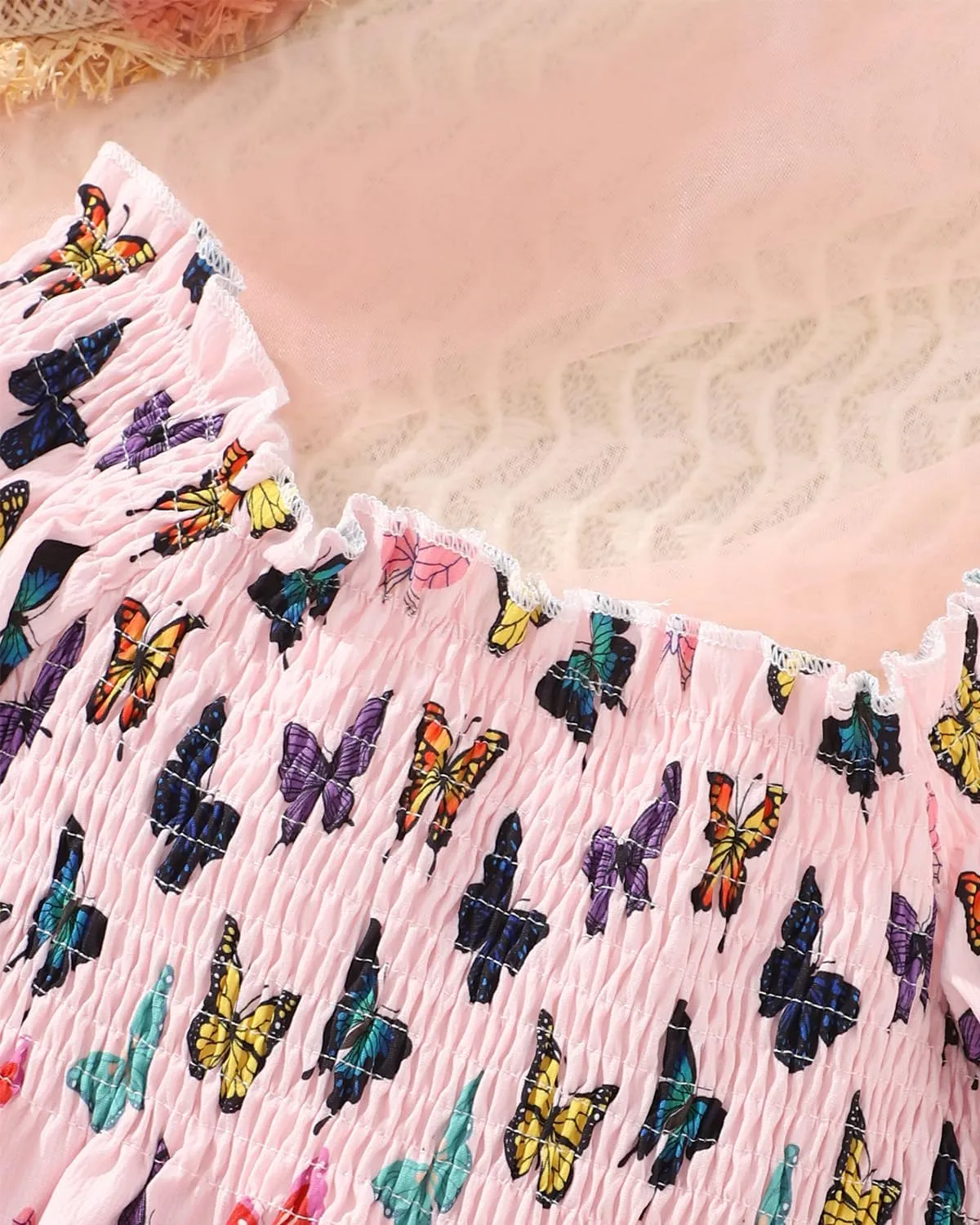 CM-Kid Girl Long Sleeve Dress Ruffle Floral Square Neck Spring Church School Outfits Sundress