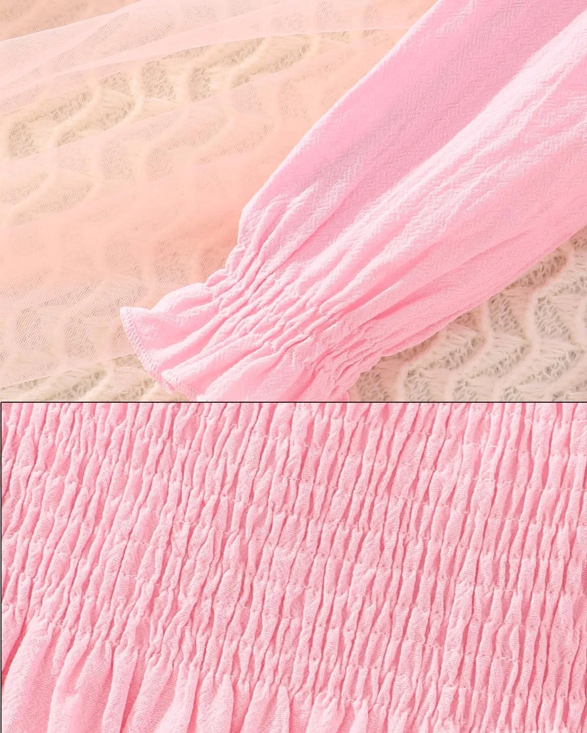 CM-Kid Girl Long Sleeve Dress Ruffle Floral Square Neck Spring Church School Outfits Sundress