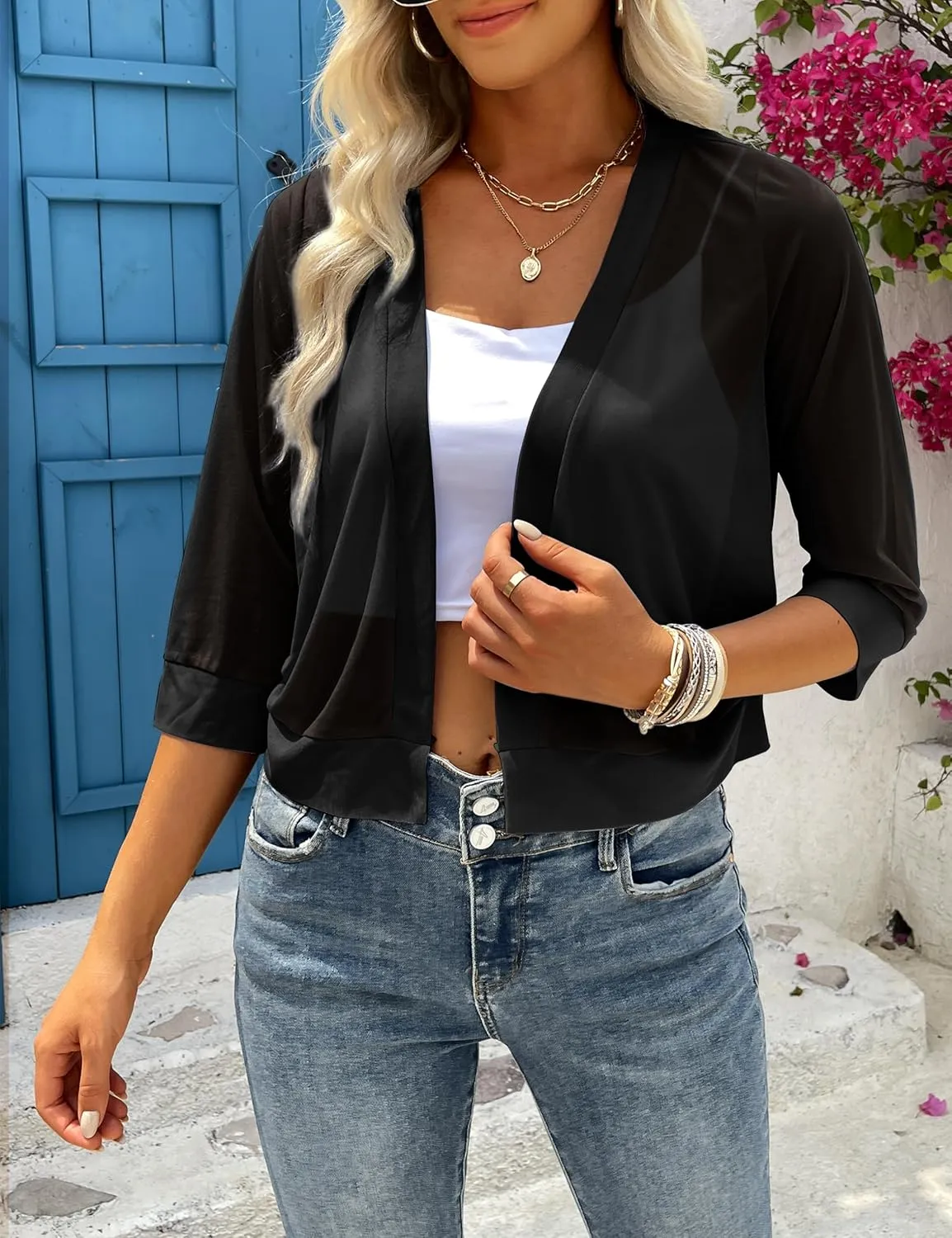 CPOKRTWSO Women's Cardigan Summer Lightweight Casual Short Sleeve Sheer Cardigans for Women Open Front Cover Ups(S-XL)