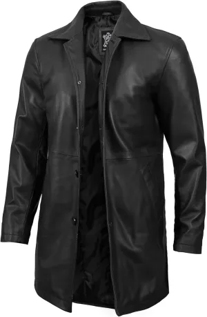 Decrum Leather Coat Men - Carcoat Style Winter Classic Long Real Leather Jackets For Men