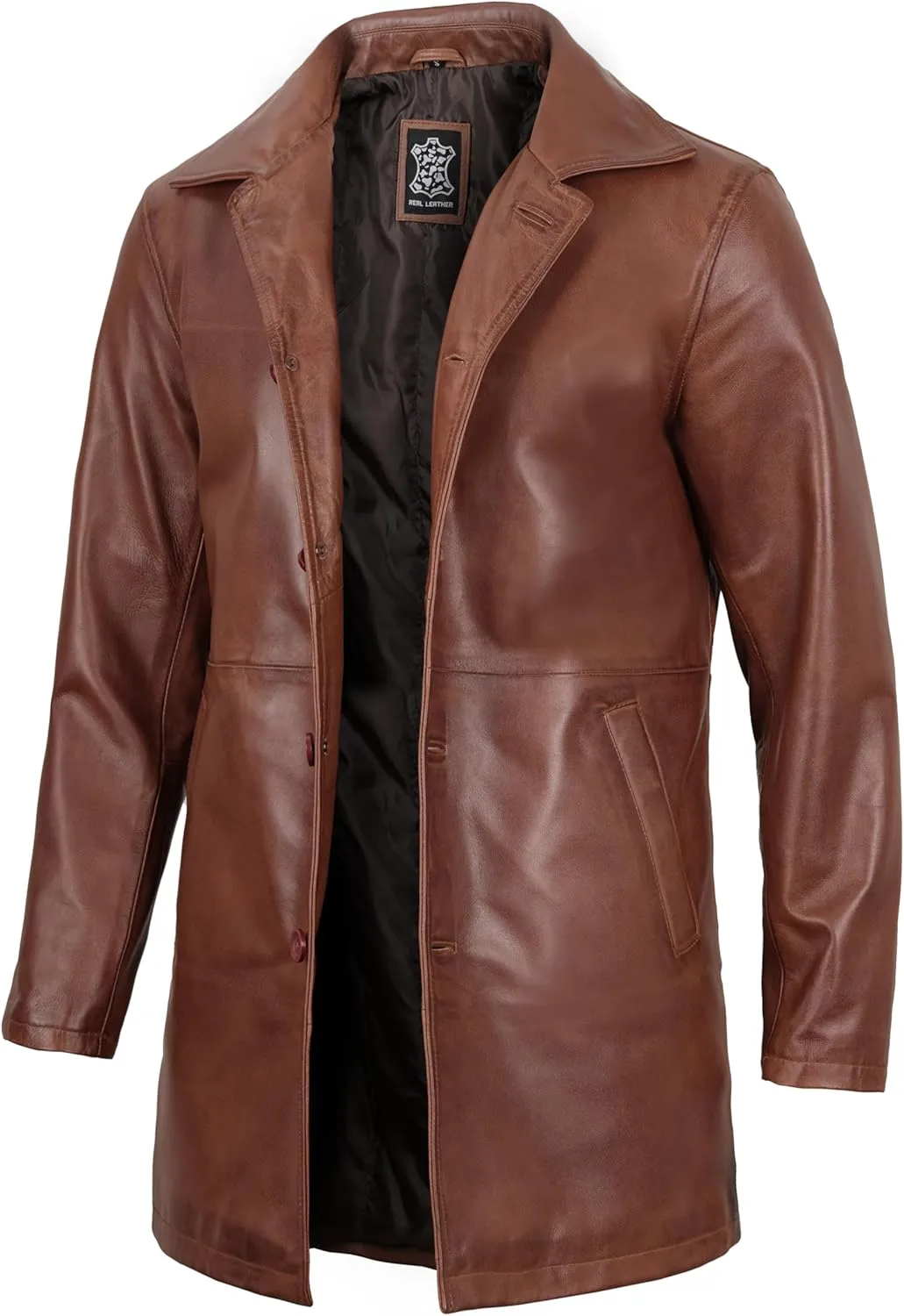 Decrum Leather Coat Men - Carcoat Style Winter Classic Long Real Leather Jackets For Men