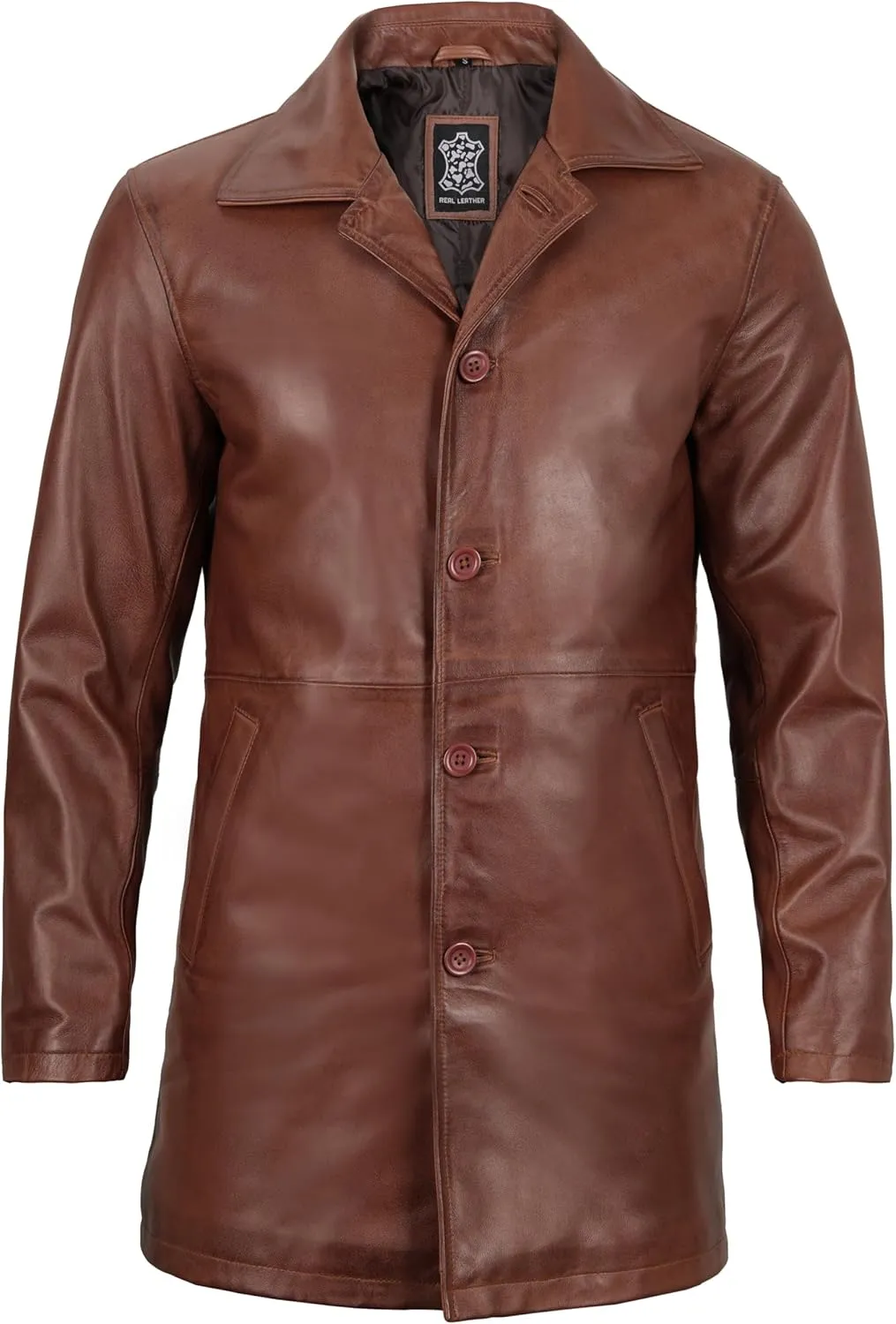 Decrum Leather Coat Men - Carcoat Style Winter Classic Long Real Leather Jackets For Men