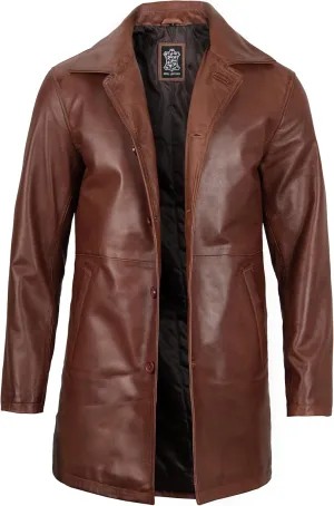 Decrum Leather Coat Men - Carcoat Style Winter Classic Long Real Leather Jackets For Men