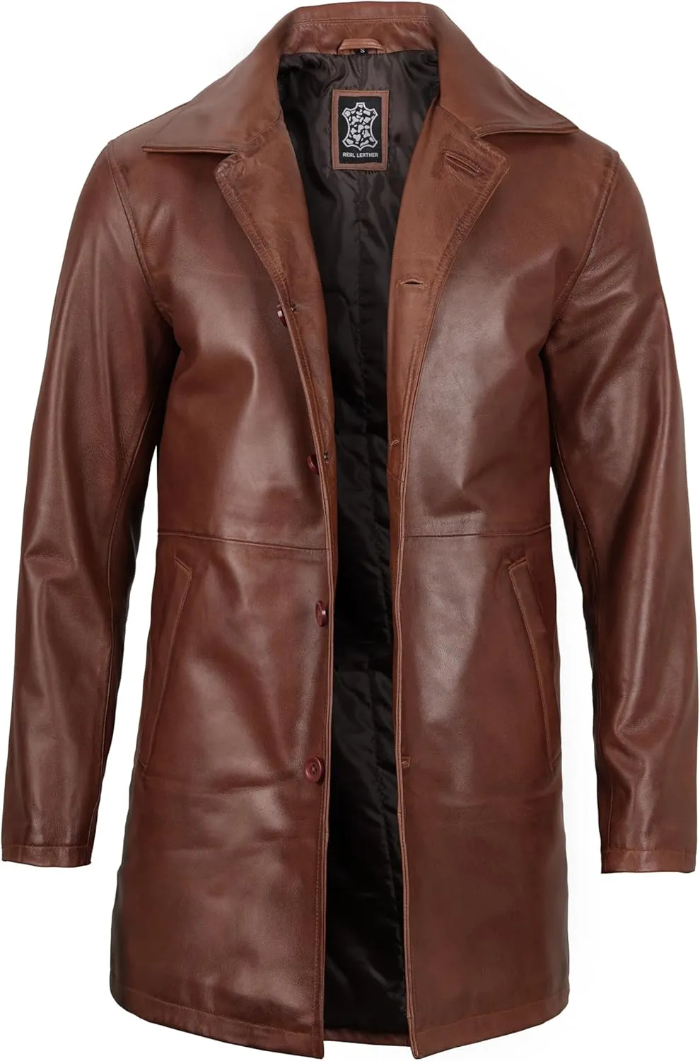 Decrum Leather Coat Men - Carcoat Style Winter Classic Long Real Leather Jackets For Men