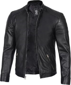 Decrum Leather Jacket Men - Real Lambskin Cafe Racer Style Casual Motorcycle Leather Jackets For Mens