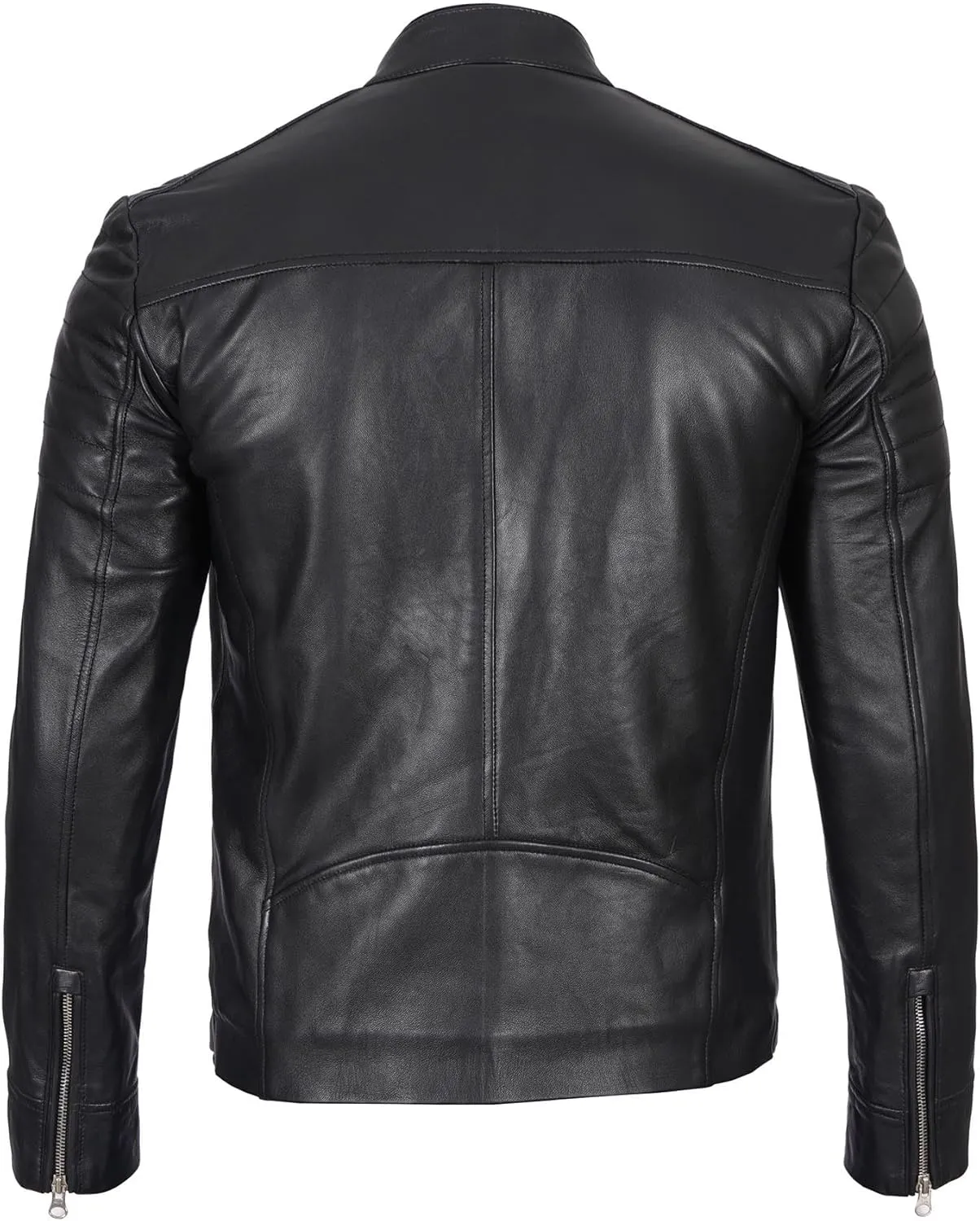 Decrum Leather Jacket Men - Real Lambskin Cafe Racer Style Casual Motorcycle Leather Jackets For Mens