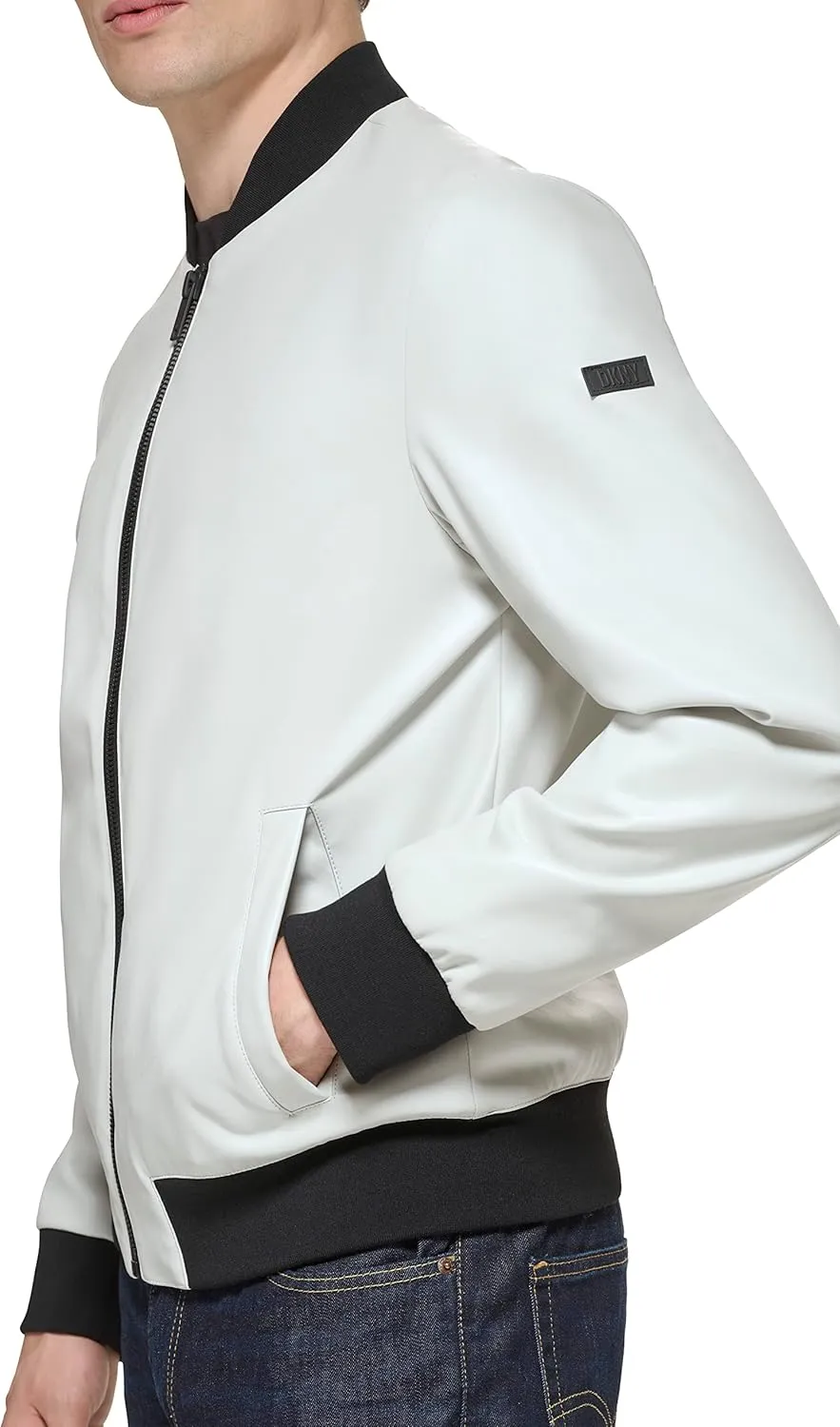 DKNY Men's Faux Leather Varsity Bomber Jacket