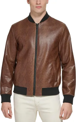 DKNY Men's Faux Leather Varsity Bomber Jacket