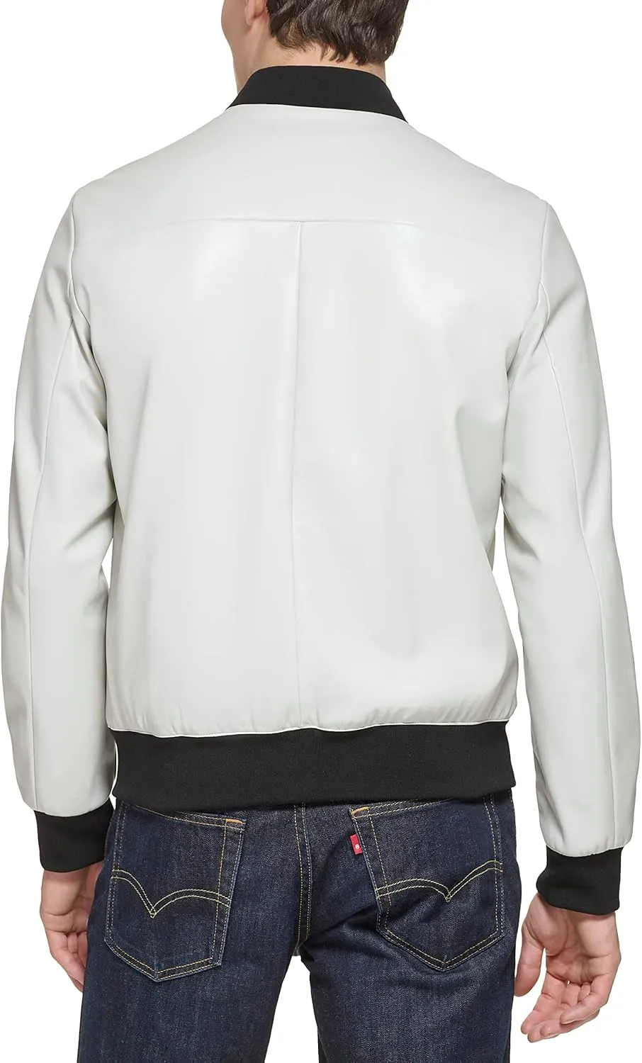 DKNY Men's Faux Leather Varsity Bomber Jacket