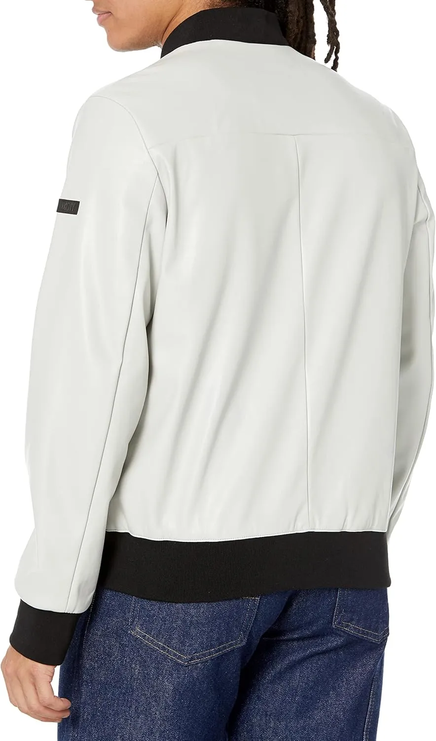 DKNY Men's Faux Leather Varsity Bomber Jacket
