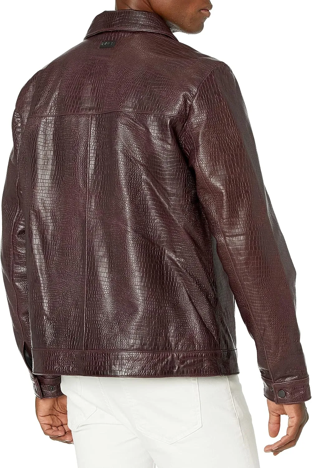 DKNY Men's Real Leather Croc Embossed Jacket