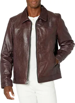 DKNY Men's Real Leather Croc Embossed Jacket