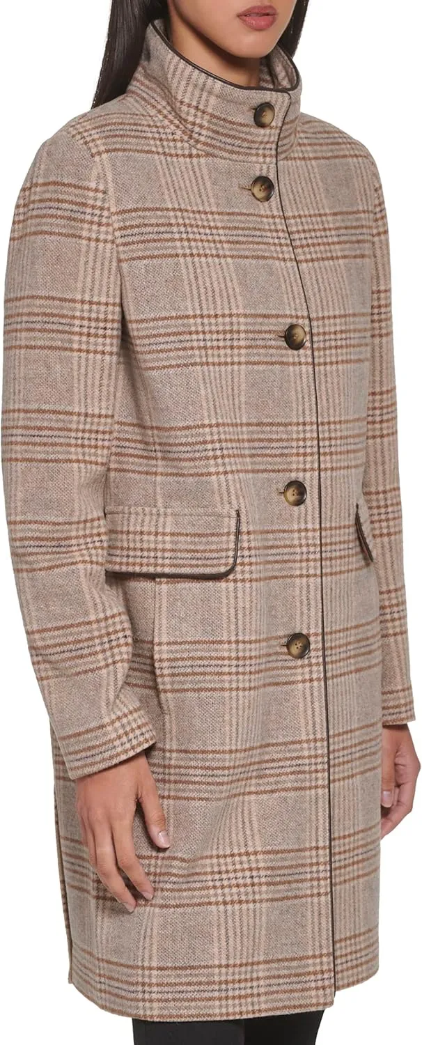 DKNY Women's Elegant Stand Collar Outwear Wool Jacket