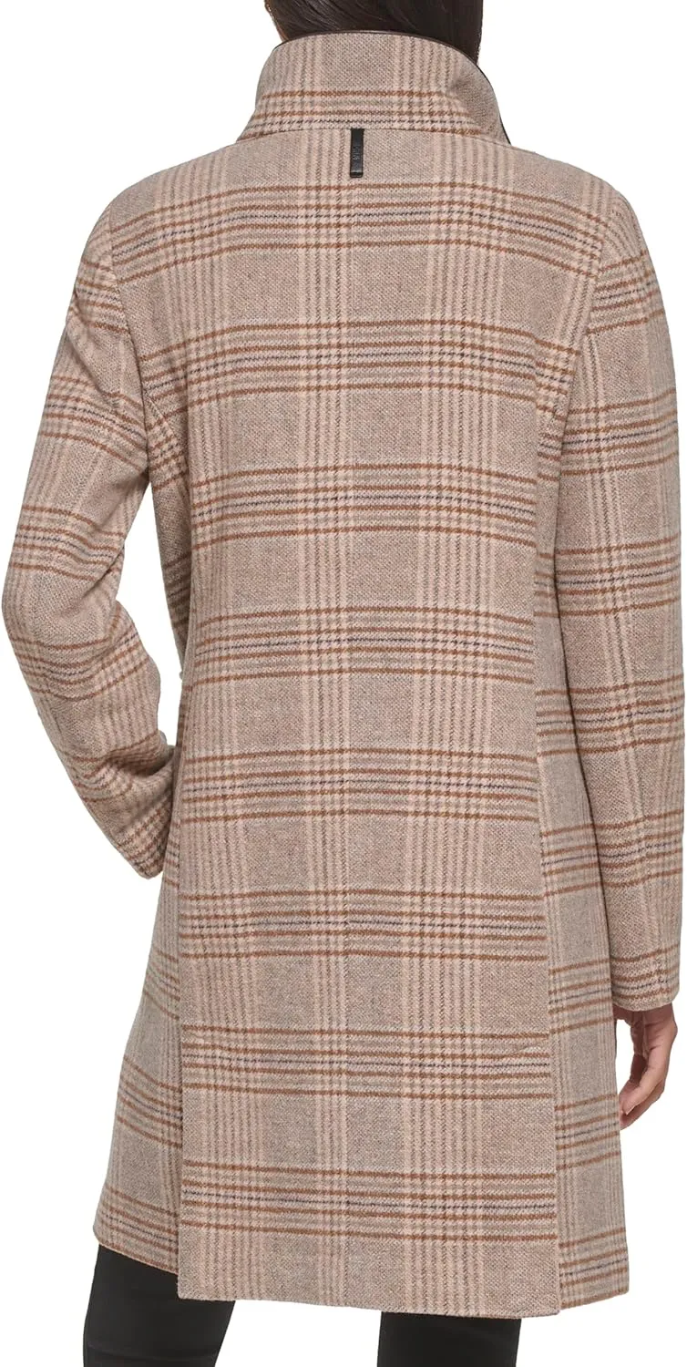 DKNY Women's Elegant Stand Collar Outwear Wool Jacket