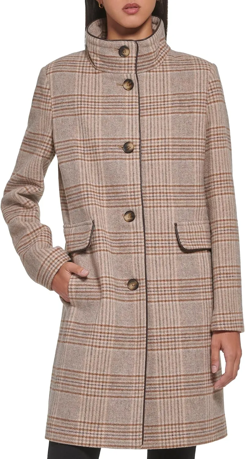 DKNY Women's Elegant Stand Collar Outwear Wool Jacket
