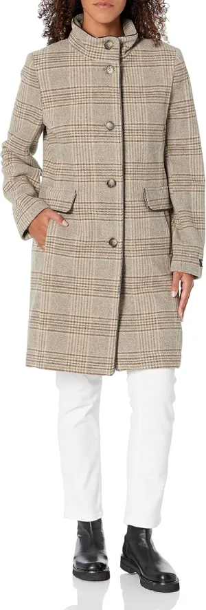 DKNY Women's Elegant Stand Collar Outwear Wool Jacket