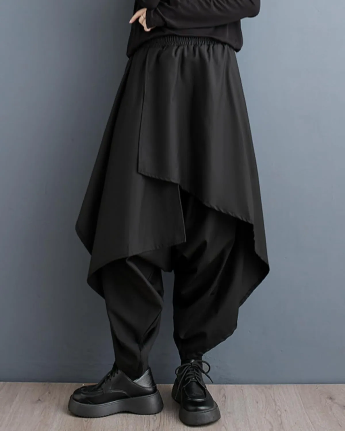 ellazhu Women's Drop Crotch Harem Skirt Pants Baggy Elastic Waist Irregular Trousers GZ29 A