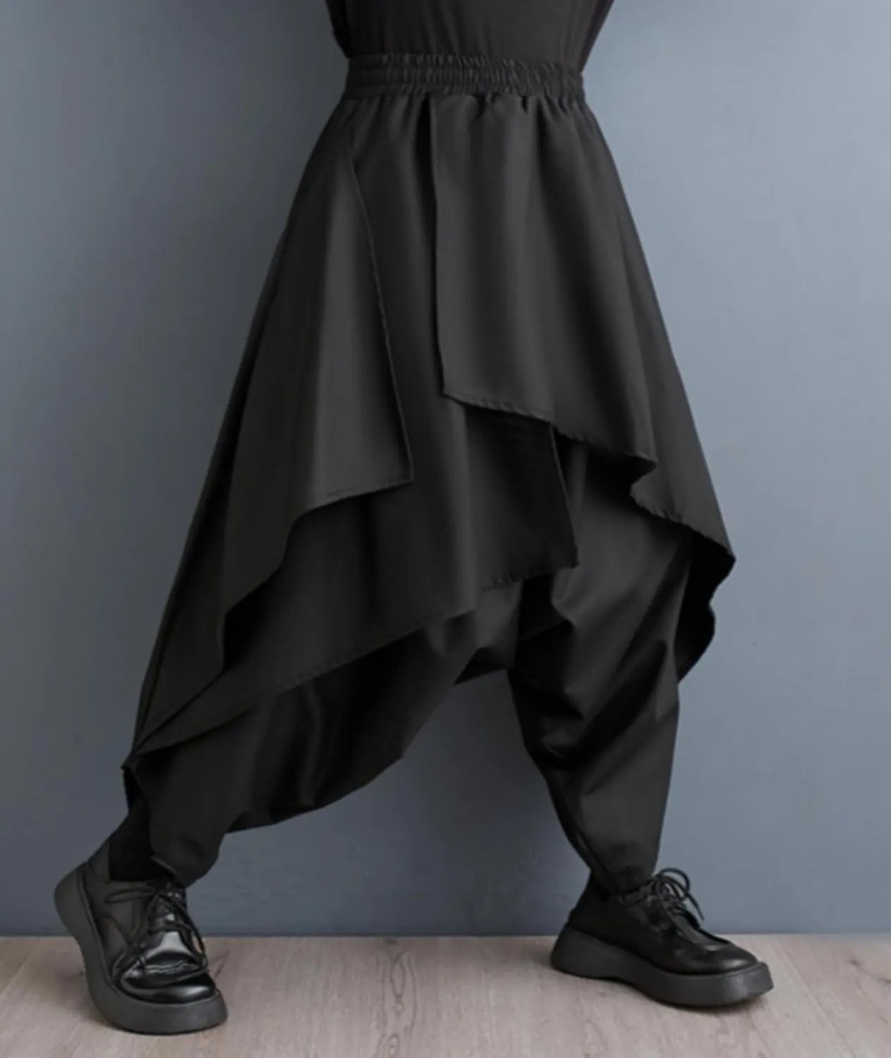 ellazhu Women's Drop Crotch Harem Skirt Pants Baggy Elastic Waist Irregular Trousers GZ29 A