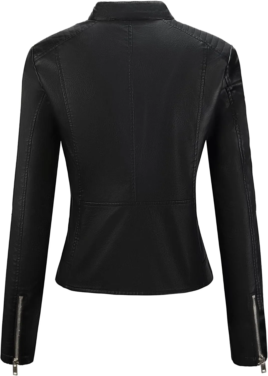 FIRST WAY Faux Leather Jackets for Women, Black Vegan Jackets Moto Biker Motorcycle Coat