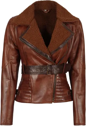 fjackets Womens Leather Jacket - Tomb Brown Real Leather Shearling Jackets For Women Disc | [1300436], 2XL