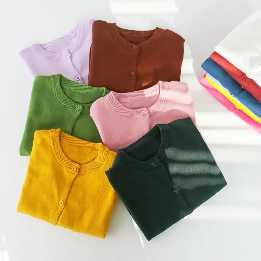 Girls Cardigan Sweater School Uniforms Toddler Long Sleeve Button Knit Solid Sweaters Tops