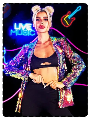 GORAIS Women Sequin Jackets Long Sleeve Sparkly Blazer Open Front Casual Glitter Cardigan Jackets for Dresses