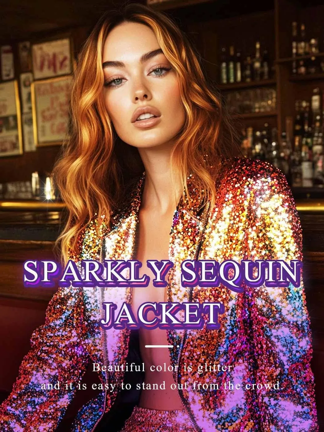 GORAIS Women Sequin Jackets Long Sleeve Sparkly Blazer Open Front Casual Glitter Cardigan Jackets for Dresses