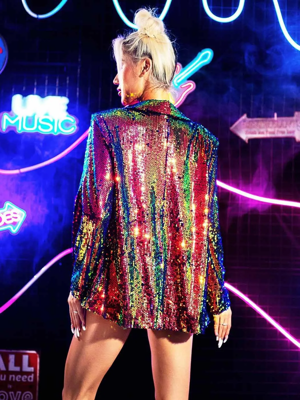 GORAIS Women Sequin Jackets Long Sleeve Sparkly Blazer Open Front Casual Glitter Cardigan Jackets for Dresses
