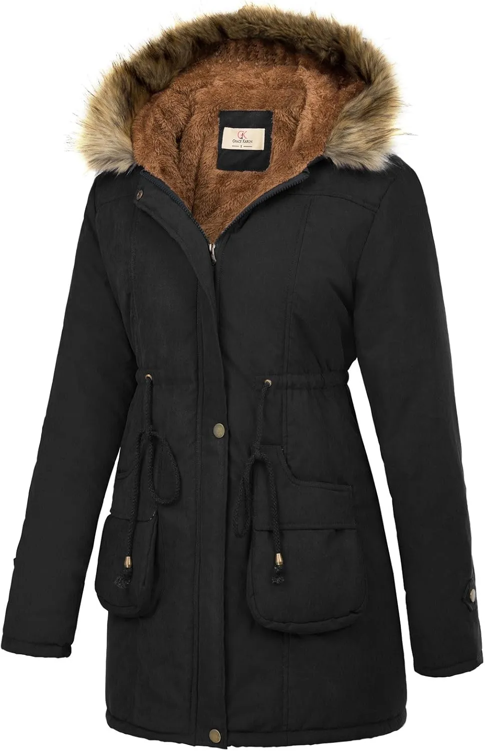 GRACE KARIN Women's Winter Coats Fleece Parkas Anoraks Hooded Military Jacket Coats