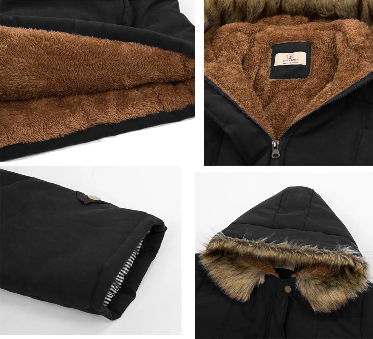 GRACE KARIN Women's Winter Coats Fleece Parkas Anoraks Hooded Military Jacket Coats