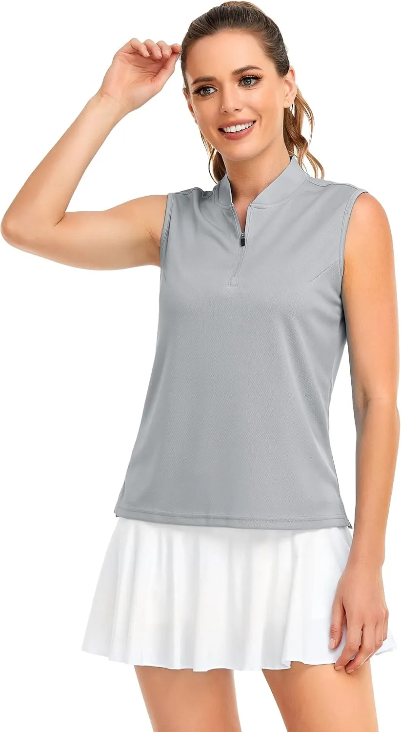 HDL Women's Sleeveless Polo Golf Shirts Quick Dry 50  UV Protection Lightweight Tennis Tank Tops